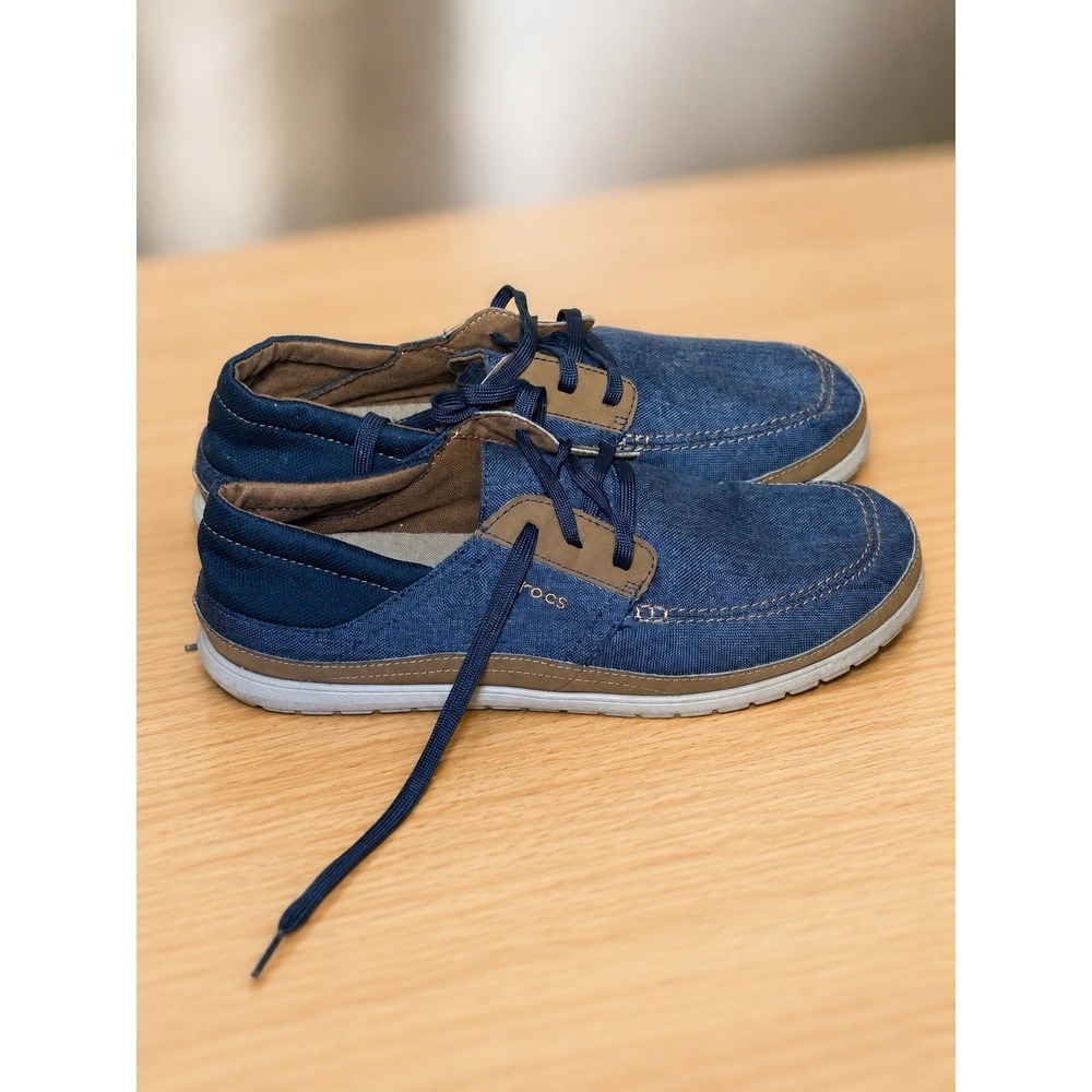 Crocs Santa Cruz Loafers Men's Size 13 Blue Canvas Casual Lace Up Comfort Shoes